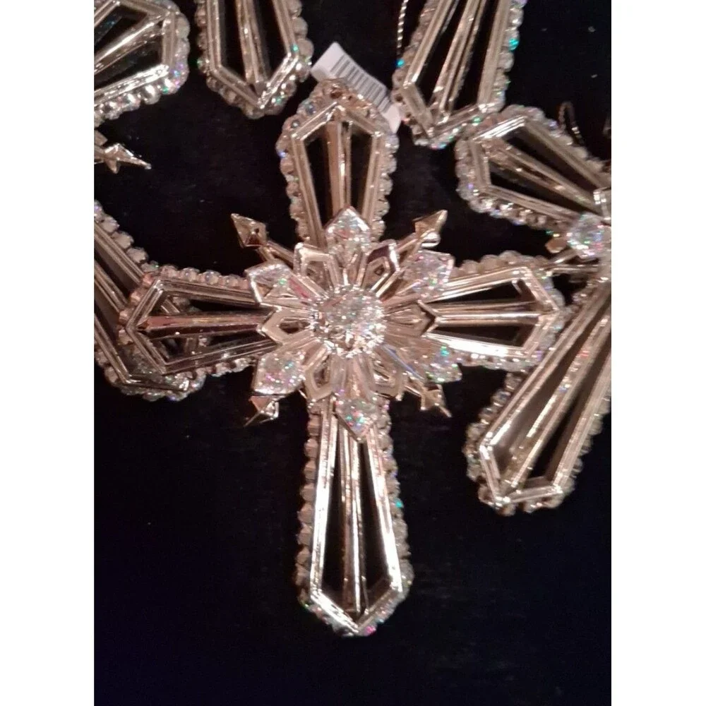 Vintage Resin, glitter, 4.5 inch cross ornament lot 5